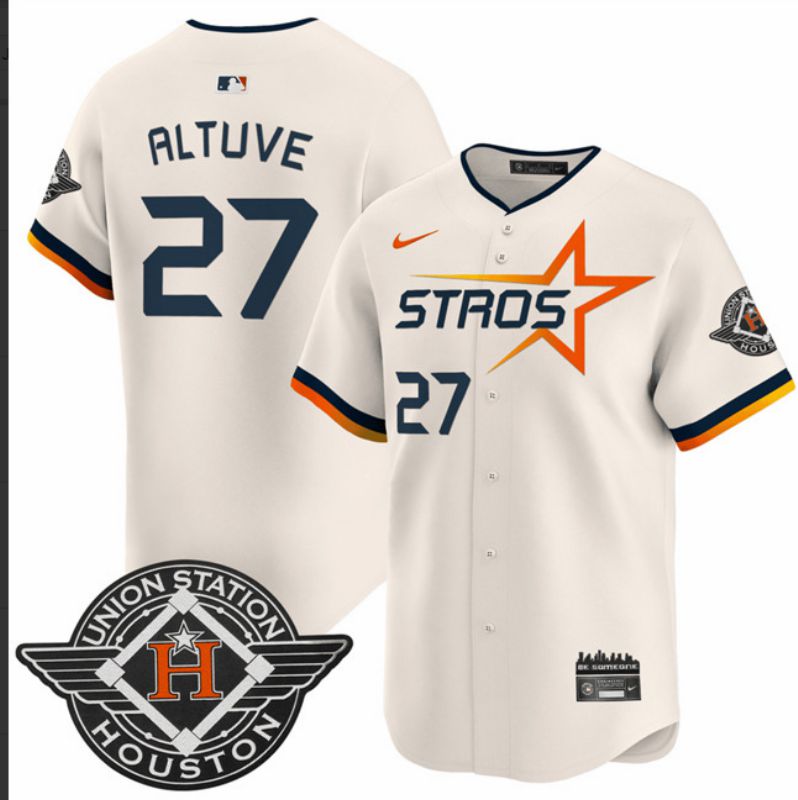Men Houston Astros #27 Altuve Cream Three generations Joint Name 2025 Nike MLB Jersey style 1